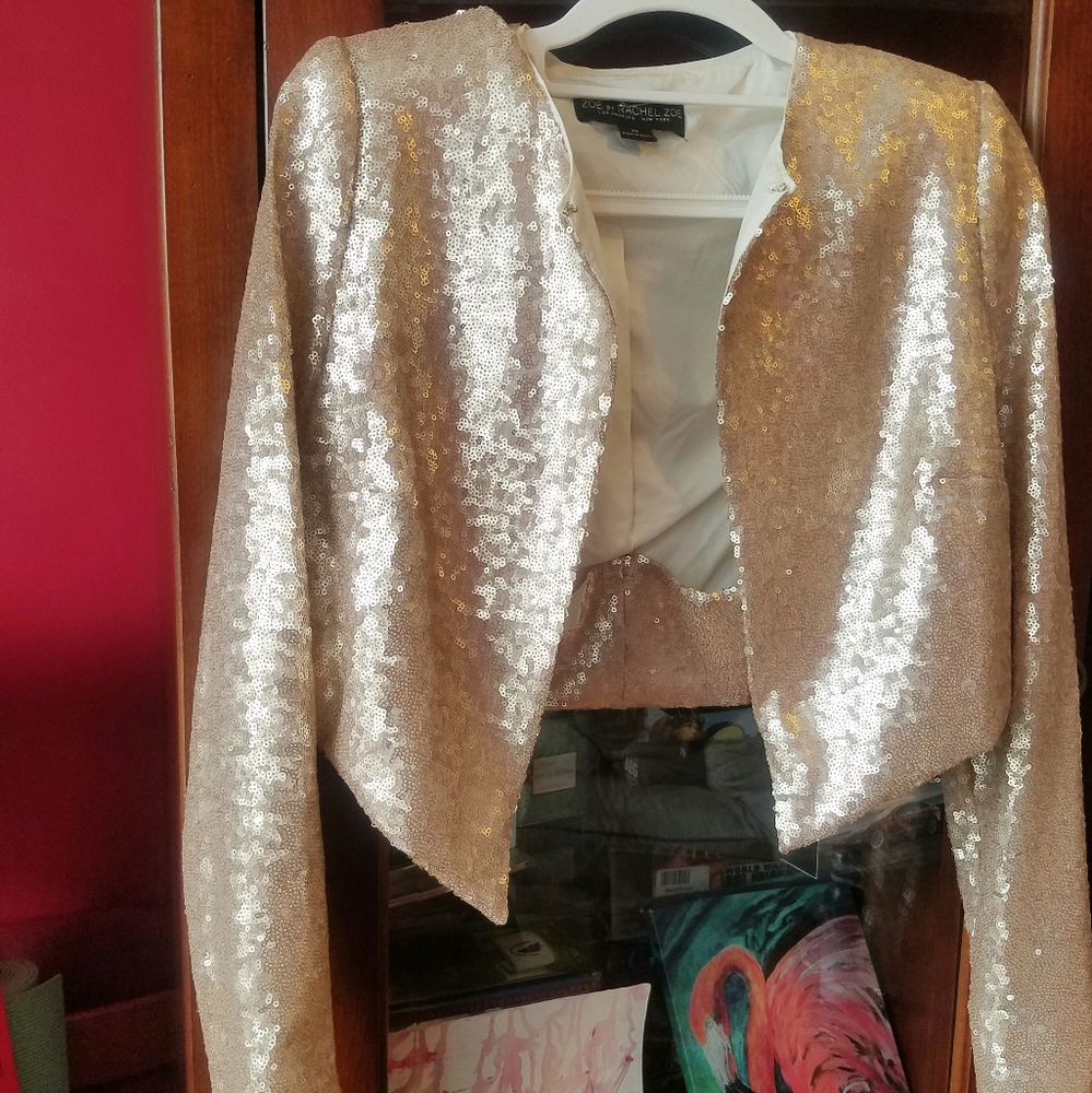 Rachel Zoe Gold Sequin Jacket Blush Rose Gold